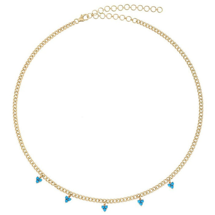 Turquoise Diamond 14K (or 18k upon request) Yellow Gold Link Necklace