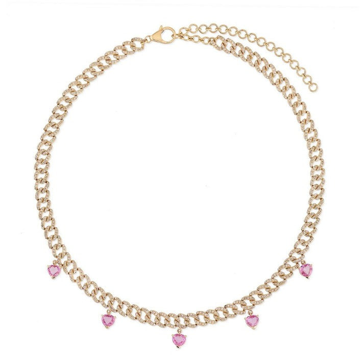 Pink Sapphire Diamond 14K (or 18k upon request) Yellow Gold Link Necklace