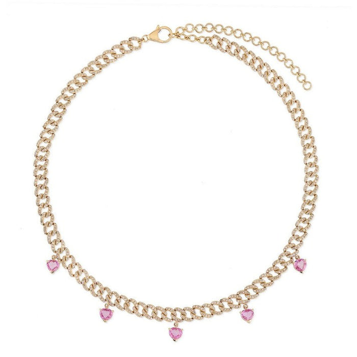 Pink Sapphire Diamond 14K (or 18k upon request) Yellow Gold Link Necklace
