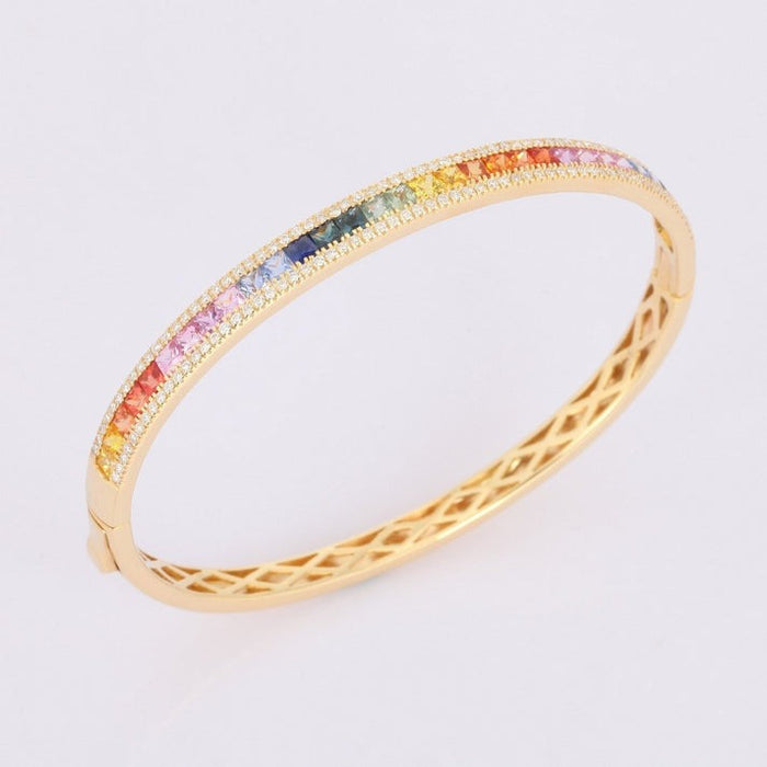 Rainbow Sapphire Bangle Bracelet in 14K Yellow Gold