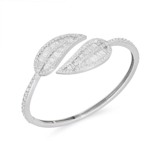 Double Marquise Leaf Diamond Bangle in 18K White Gold