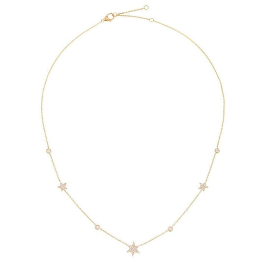 Diamond Star Station Necklace in 14K Yellow Gold