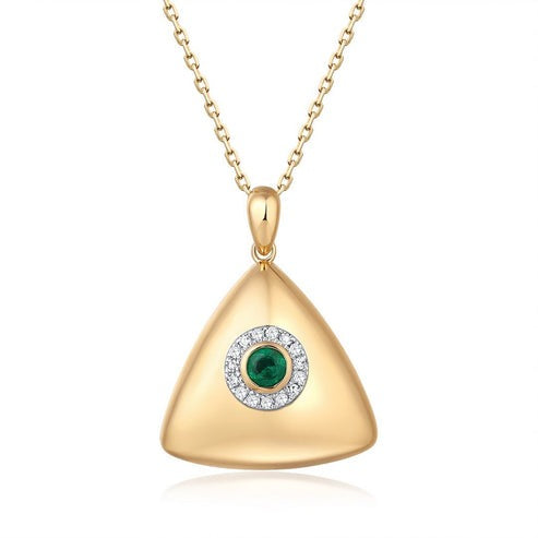 Emerald Pendant Diamond Necklace in 14K Yellow Gold