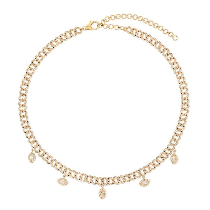 Polished Baguette Diamond 14K (or 18k upon request) Yellow Gold Link Necklace