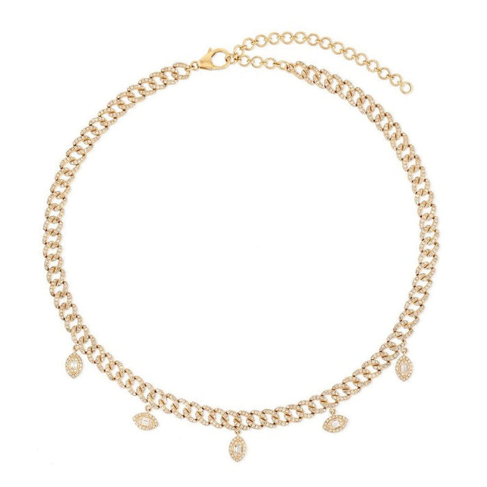 Polished Baguette Diamond 14K (or 18k upon request) Yellow Gold Link Necklace