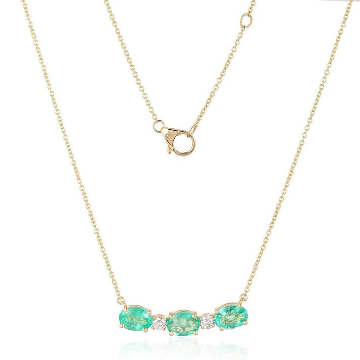 Oval Cut Emerald Diamond Bar Necklace in 14K Yellow Gold