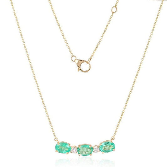 Oval Cut Emerald Diamond Bar Necklace in 14K Yellow Gold