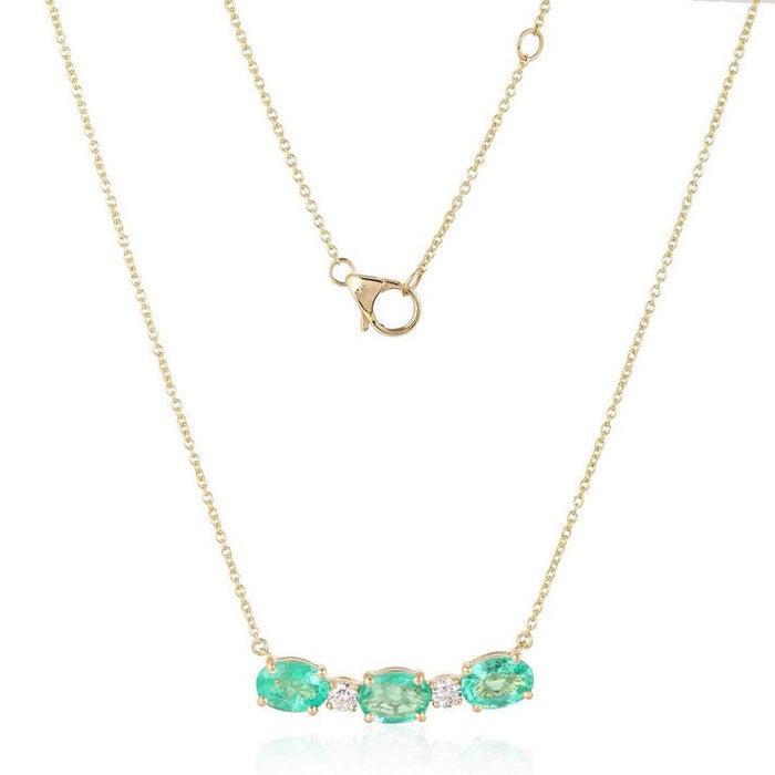 Oval Cut Emerald Diamond Bar Necklace in 14K Yellow Gold