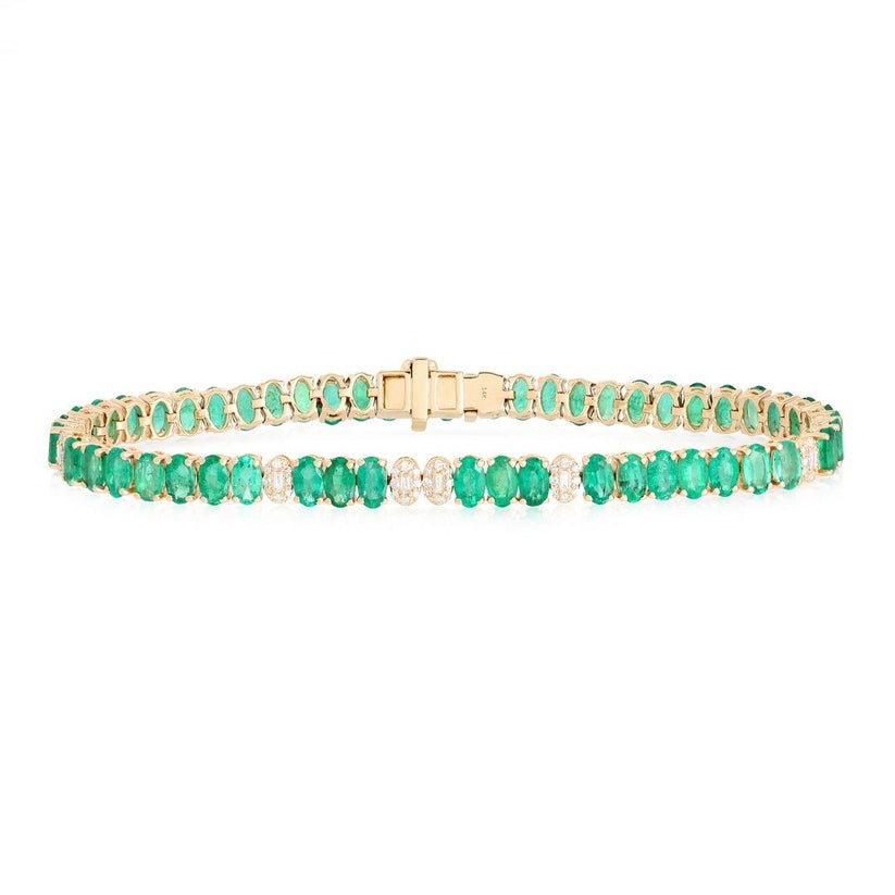 Oval Cut Emerald Line Bracelet in 14K Yellow Gold