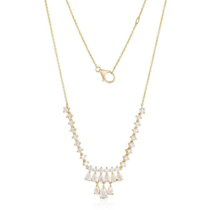 Elegant Pear Cut Round Diamond Cluster Necklace in 14K Yellow Gold