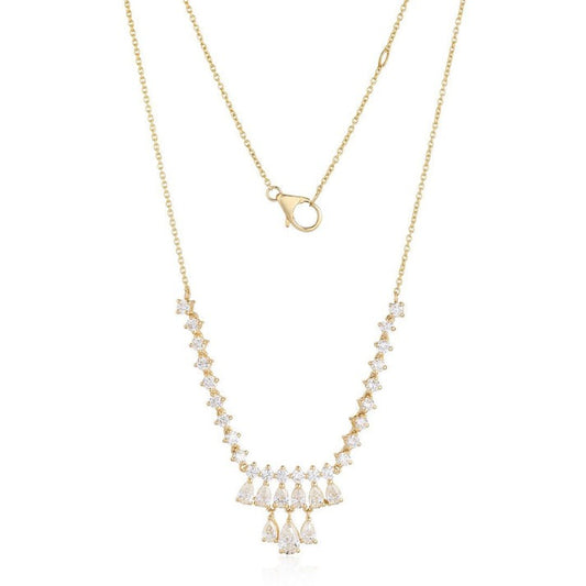 Elegant Pear Cut Round Diamond Cluster Necklace in 14K Yellow Gold