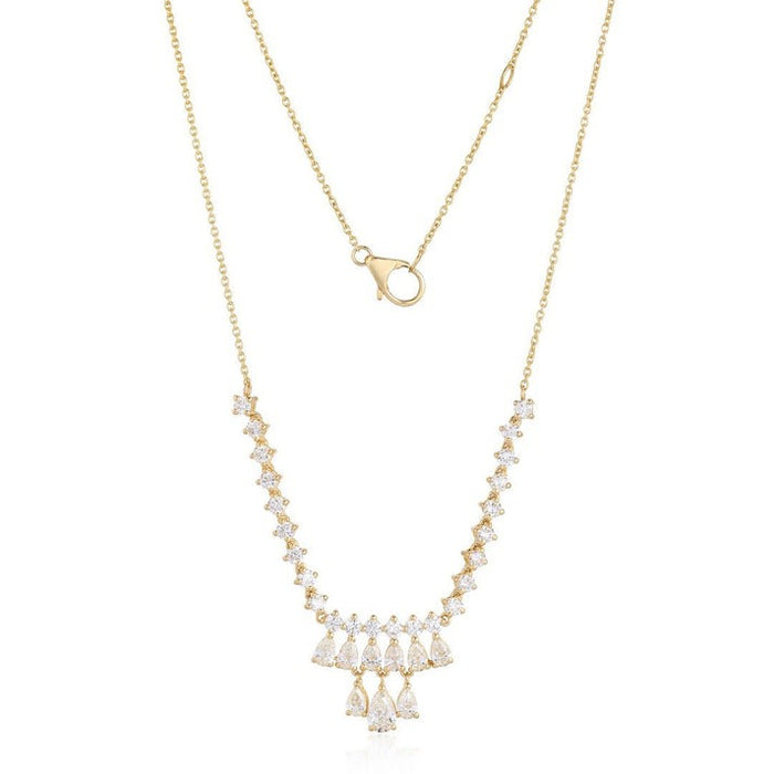 Elegant Pear Cut Round Diamond Cluster Necklace in 14K Yellow Gold