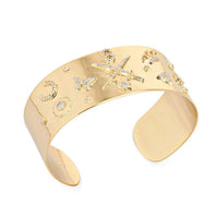 Polished Travel Charms Diamond Cuff Bracelet in 14K Yellow Gold