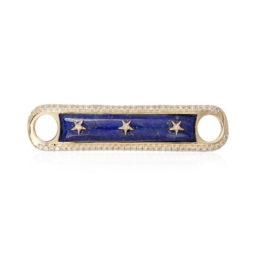 Lapis Inlay Diamond Frame Star Bar Charm Bracelet in 14K Yellow Gold