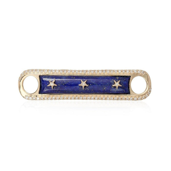Lapis Inlay Diamond Frame Star Bar Charm Bracelet in 14K Yellow Gold