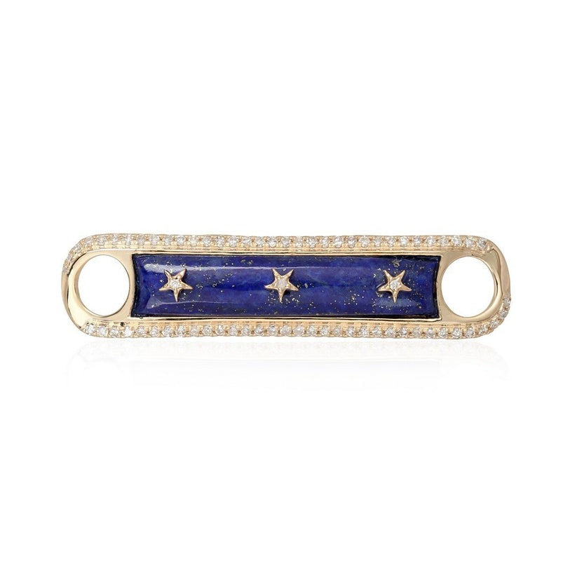 Lapis Inlay Diamond Frame Star Bar Charm Bracelet in 14K Yellow Gold