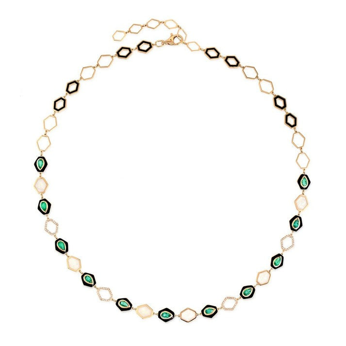 Pearl Hexagon Diamond 14K (or 18k upon request) Yellow Gold Link Necklace
