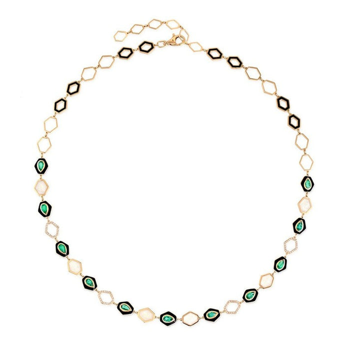 Pearl Hexagon Diamond 14K (or 18k upon request) Yellow Gold Link Necklace