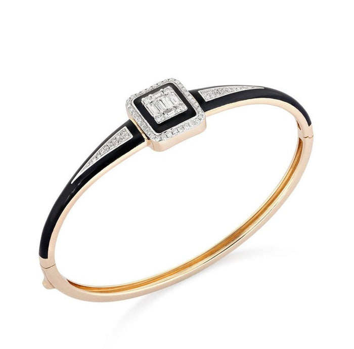 Black Enamel Emerald Cut Diamond Bracelet in 14K Gold