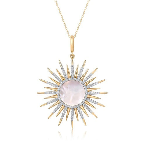 Diamond Malachite Pearl Pendant Necklace in 14K Yellow Gold