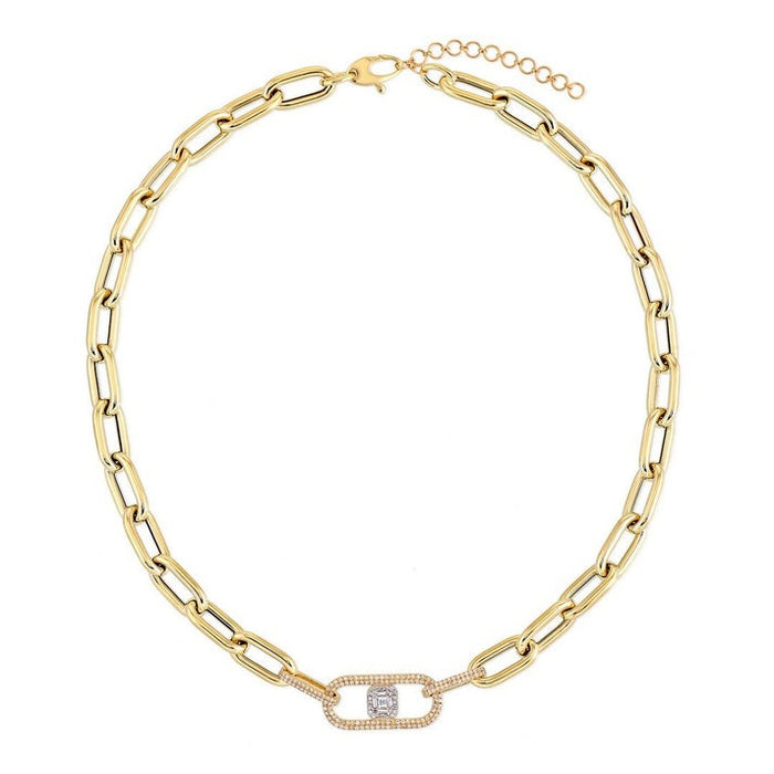 Chunky Diamond Pave Paperclip Chain Necklace in 14K Yellow Gold