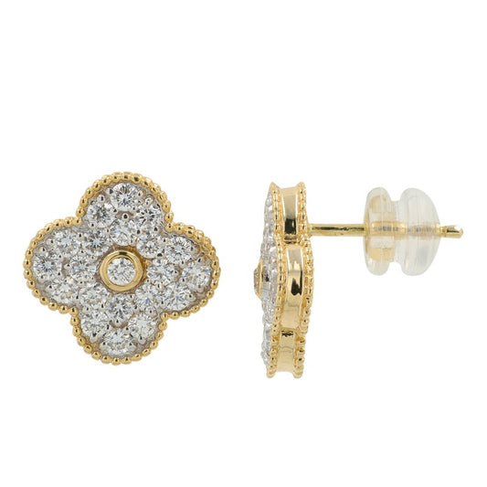 Radiant Pave Diamond Flower Stud Earrings in 14K Gold