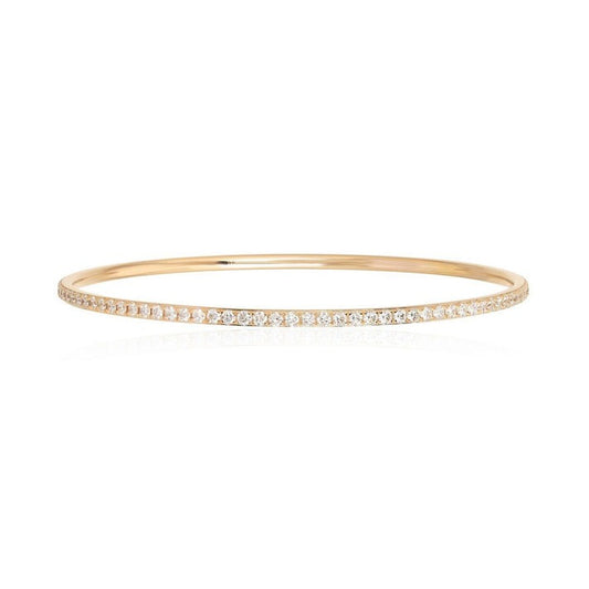 Ultra Thin Pave Diamond Bangle Bracelet in 14K Yellow Gold