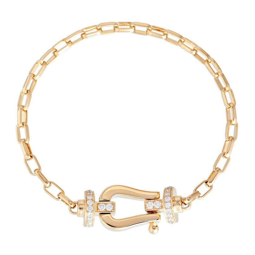 Diamond Buckle Clasp Chain Bracelet in 14K Yellow Gold