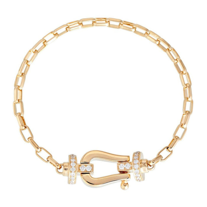 Diamond Buckle Clasp Chain Bracelet in 14K Yellow Gold