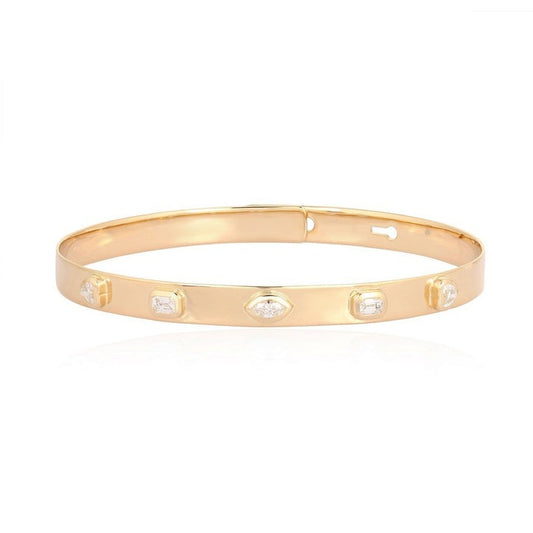 Lunar Charm Diamond Bangle Bracelet in 14K Yellow Gold