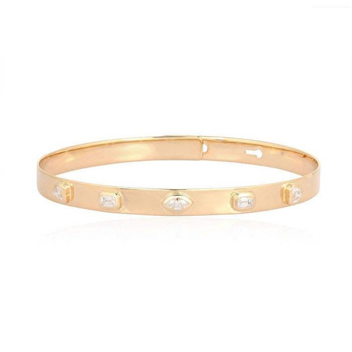 Lunar Charm Diamond Bangle Bracelet in 14K Yellow Gold