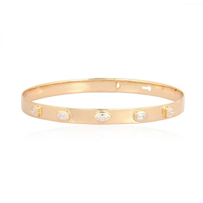 Lunar Charm Diamond Bangle Bracelet in 14K Yellow Gold