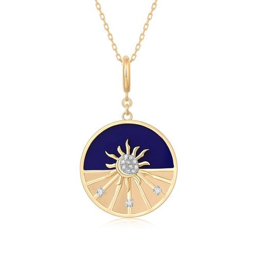 Sphere Lapis Diamond Pendant Necklace in 14K Yellow Gold