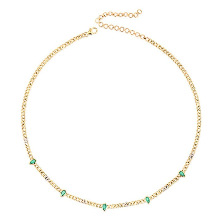 Emerald Teardrop Link Chain Necklace in 14K Yellow Gold