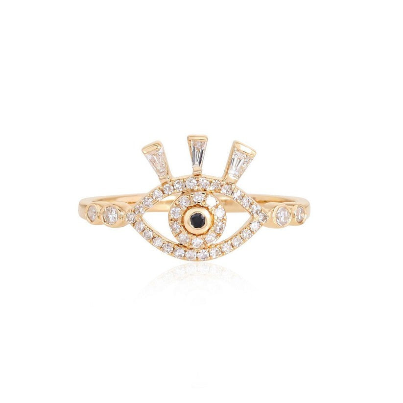 Evil Eye Protection Diamond Ring in 14K Yellow Gold