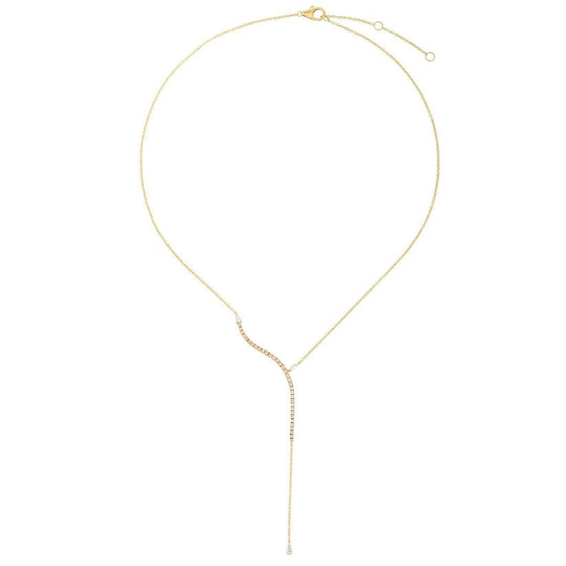 Curved Drop Accent Diamond Lariat Necklace in 14K Yellow Gold