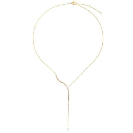 Curved Drop Accent Diamond Lariat Necklace in 14K Yellow Gold