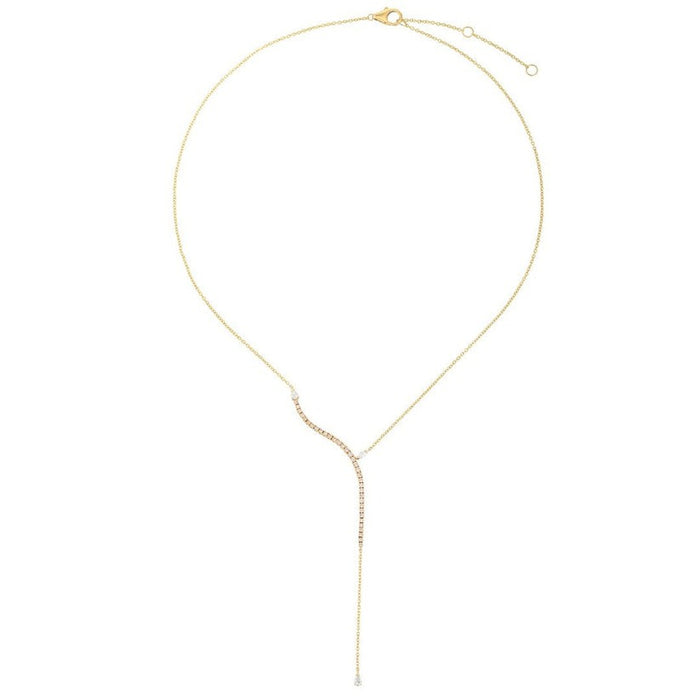 Curved Drop Accent Diamond Lariat Necklace in 14K Yellow Gold