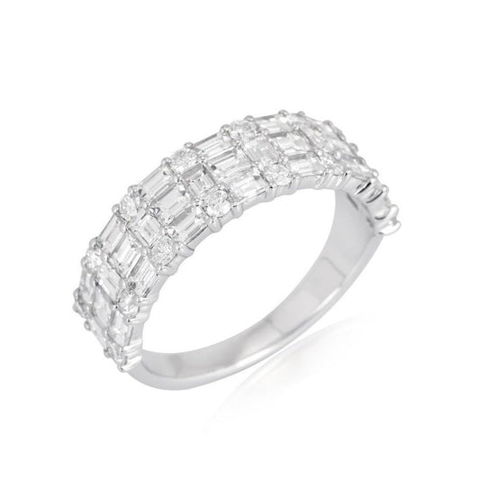 Elegant Cluster Band Baguette Diamond Ring in 14K White Gold