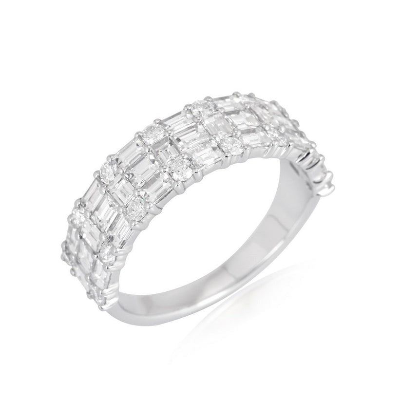 Elegant Cluster Band Baguette Diamond Ring in 14K White Gold