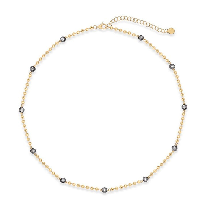 Diamond Ball Chain Station Necklace in 14K Yellow Gold