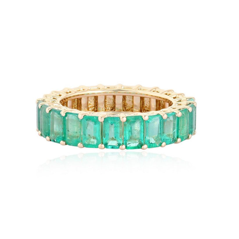 Green Sapphire Diamond Eternity Ring in 14K Yellow Gold