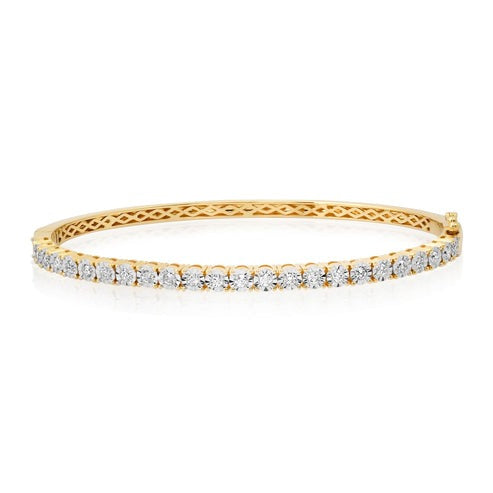 Classic Round Cut Diamond Tennis Bangle in 14K Yellow Gold
