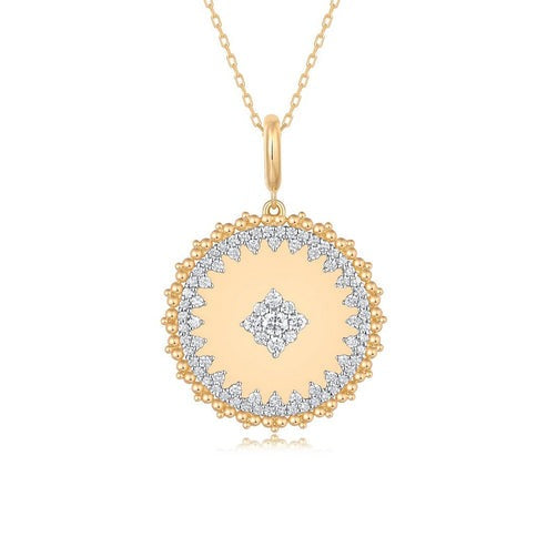 Round Motion Diamond Pendant Necklace in 14K Yellow Gold