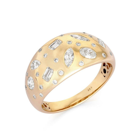 Mixed Diamond Shape Scatter Ring in 14K Yellow Gold