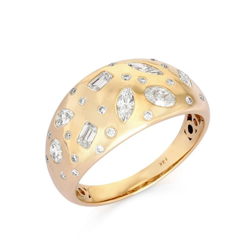 Mixed Diamond Shape Scatter Ring in 14K Yellow Gold