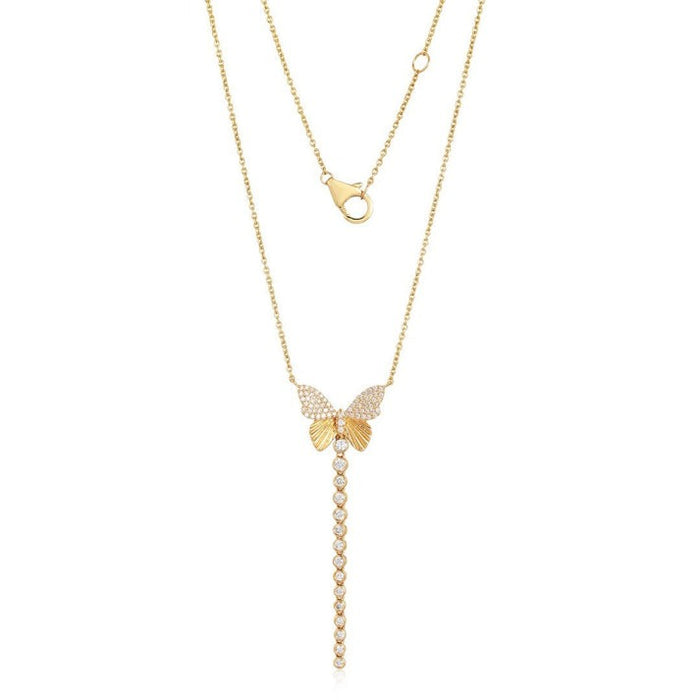 Diamond Butterfly Lariat Necklace in 14K Yellow Gold