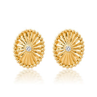 Radiant Beaded Oval Diamond Stud Earrings in 14K Yellow Gold