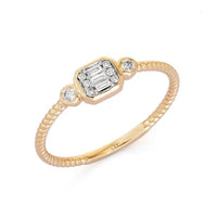 Textured Band Baguette Diamond Cluster Ring in 14K Yellow Gold