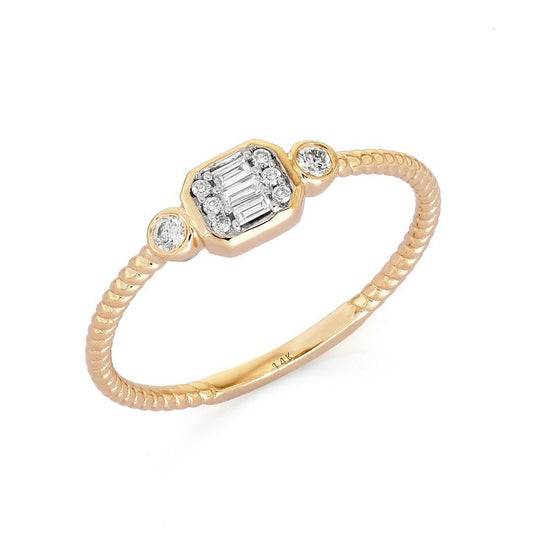 Textured Band Baguette Diamond Cluster Ring in 14K Yellow Gold